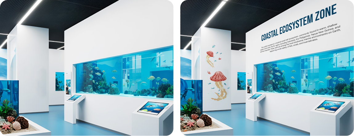 Coastal Ecosystem Educational Wall Graphic for Aquarium Exhibits